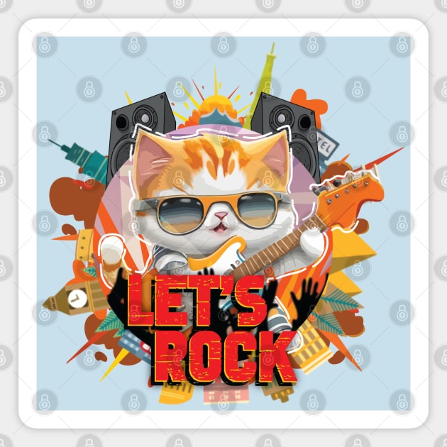 Pets, Cute Kitty Let's Rock Magnet by AqlShop